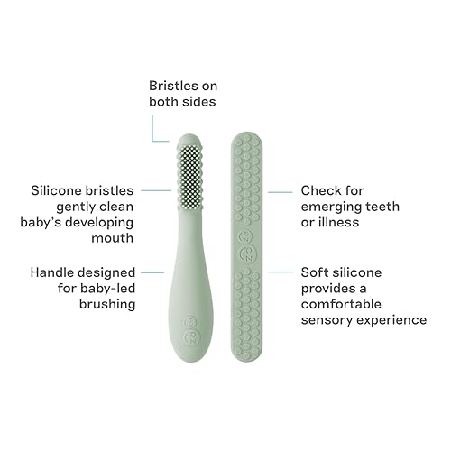 ezpz Baby-Led Toothbrush + Tongue Depressor Dual Pack - Sage