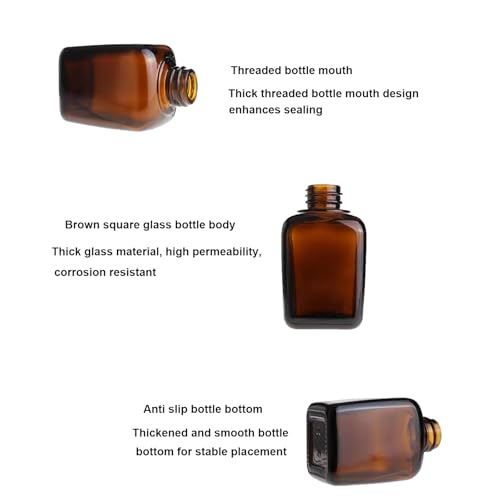 PYAWI 30ml Amber Square Dropper Bottles Pack of 12 with Gold Cap