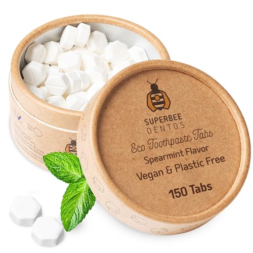 SuperBee Dentos Toothpaste Tablets 150 Count Spearmint Fluoride-Free Travel-Friendly