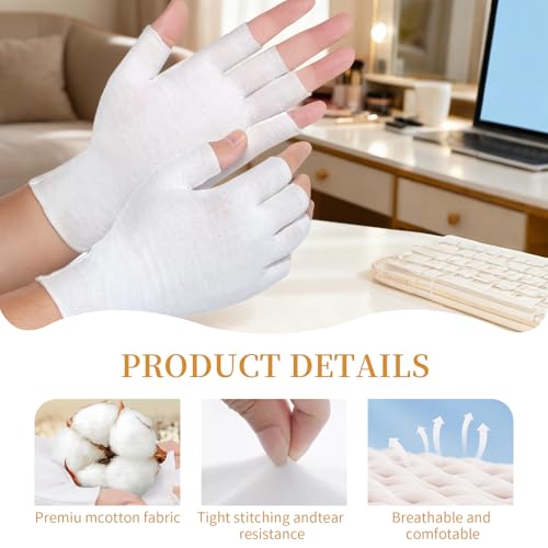 Clofiak White Fingerless Cotton Gloves for Eczema - Moisturizing Treatment