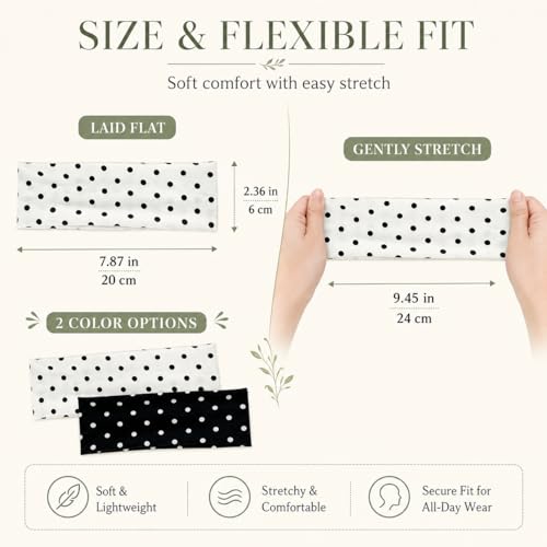 Classic Black and White Polka Dot Headbands - 2 Pack for Women