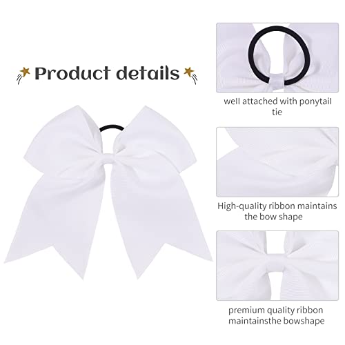 20PCS 8-Inch White Cheer Hair Bows with Ponytail Holders