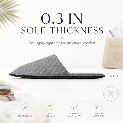 Disposable Travel Slippers 18 Pairs - Soft Hotel & Spa Guest Footwear, Individually Wrapped, Gray, 11x4.6 Inches