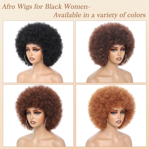 70s Afro Wig for Black Women - Kinky Curly Synthetic Hair (Black)