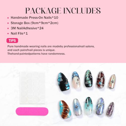 OCOUYVD Gothic Almond Press On Nails M - Silver Steel 3D Ball Fake Nails