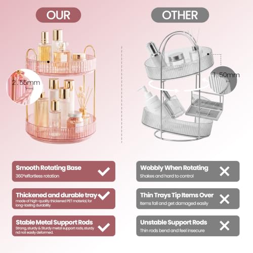 Delnor Pink Rotating Makeup Organizer Countertop 2-Tier Lazy Susan Stand