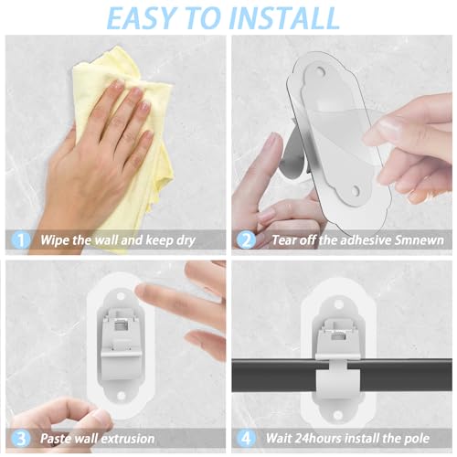 No Drill Adhesive Curtain Rod Brackets - 4 Pack Self-Adhesive Holders