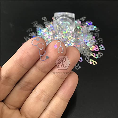PrettyG Stethoscope Shape Holographic Glitter Sequins for Face & Body Makeup, Nails & Rave Art, 10g Pack