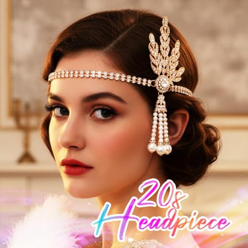 Gold 1920s Flapper Headband with Rhinestones for Wedding & Costume