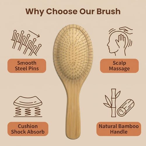 Morsafe Wooden Paddle Hair Brush with Metal Bristles for Detangling