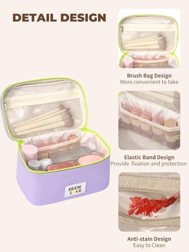 Large Purple Travel Makeup Bag with Compartments for Women