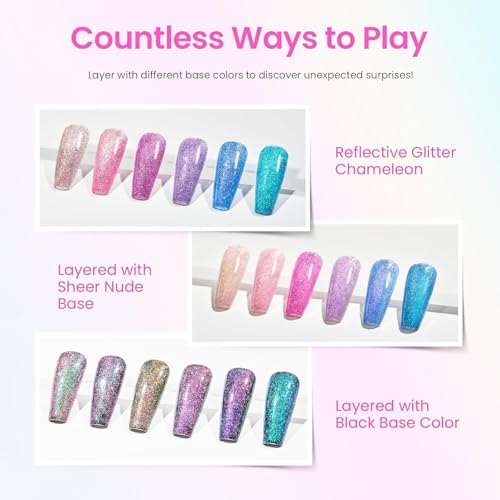 Beetles Chameleon Gel Nail Polish Set - 6 Colors with Glitter Effect