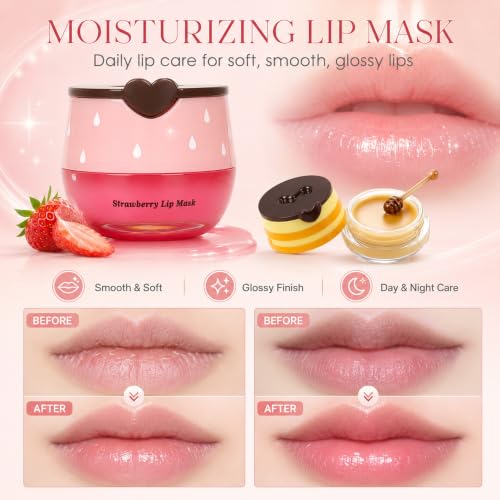 Miniling Honey & Fruit Lip Mask Set - 4 Pack Moisturizing Balm Treatment