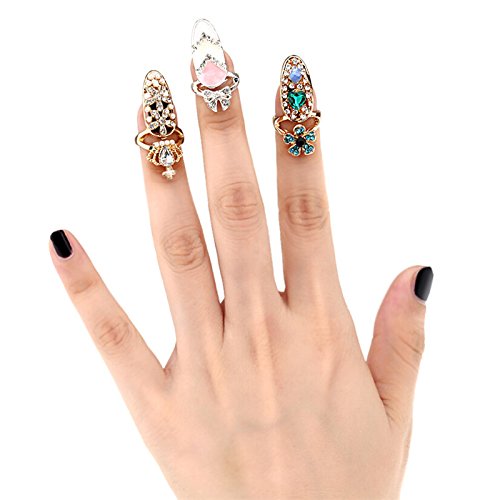 12 Pcs Adjustable Rhinestone Bowknot Nail Rings Set - CoscosX