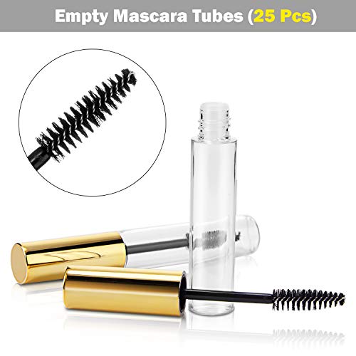 25-Piece 10ml Empty Mascara Tubes with Wands & Funnels - Gold Refillable