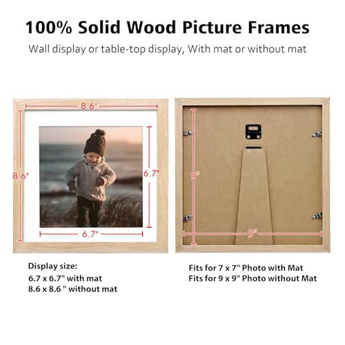 9x9 Natural Wood Picture Frame for Wall & Tabletop Display