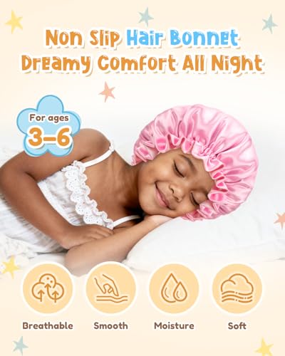 Kids Satin Bonnet Set 2 pcs for Girls 3-12 Years Rosegold & Hotpink - Double Layer Silk Baby Sleep Caps