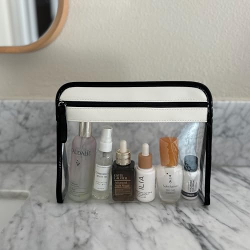 ZOOX Clarity Ivory Medium Toiletry Cosmetic Bag - TSA-Friendly Travel Case with Clear Window