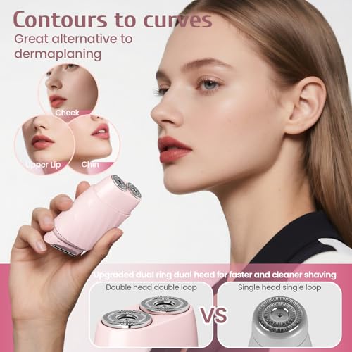 4-in-1 Electric Razor for Women, Bikini Trimmer & Facial Hair Remover, Rechargeable Cordless Dual-Head Shaver, IPX7 Waterproof, Painless & Hypoallergenic for Sensitive Areas, Pink