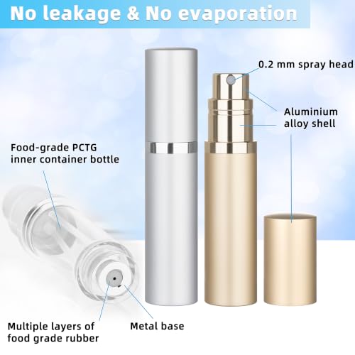 Qavhun 5ml Refillable Perfume Atomizer - Leakproof Portable Travel Bottle (2-Pack)