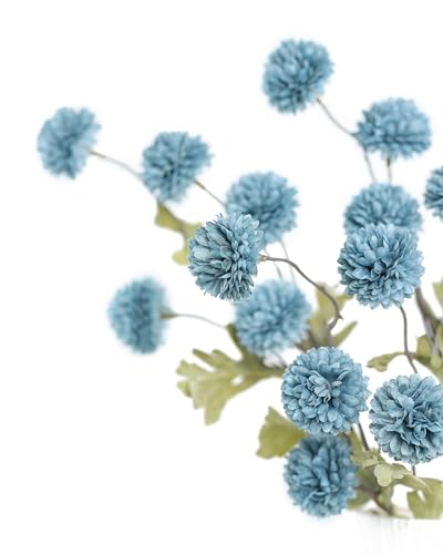 DuHouse 6pcs Dusty Blue Faux Silk Mini Chrysanthemum Flowers