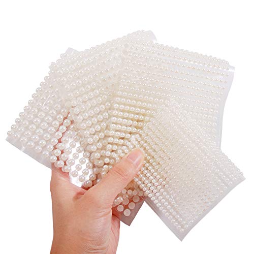 RUSTAMM White Pearl Face & Nail Rhinestones 3D Self-Adhesive Gems for Body Art & DIY Jewelry