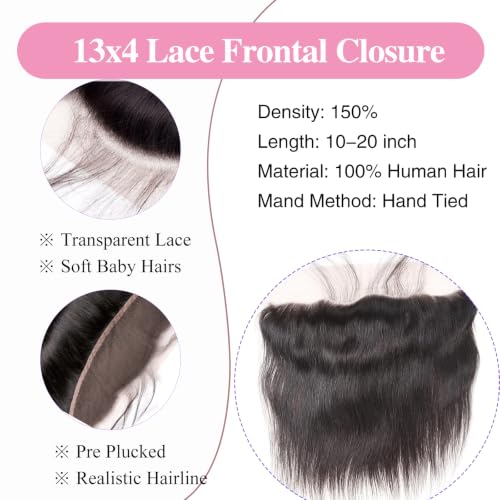 Straight Frontal Closure Human Hair 13x4 Ear to HD Lace Brazilian