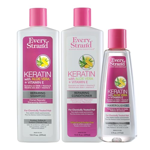 Every Strand Keratin Shampoo & Conditioner Set with Hair Polisher – Sulfate-Free Hair Care for Damaged & Chemically Treated Hair