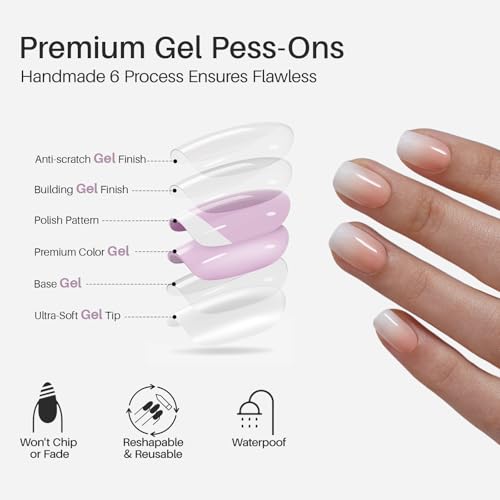 Vanilla Cream Press On Nails - Short Square Peach Ombre, 32Ct