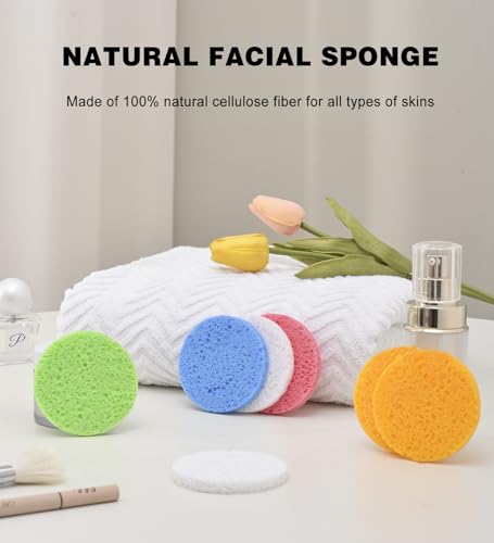 Multicolor METUUTER Facial Sponges - 50 Count Compressed Natural Cellulose for Face Cleansing & Exfoliation