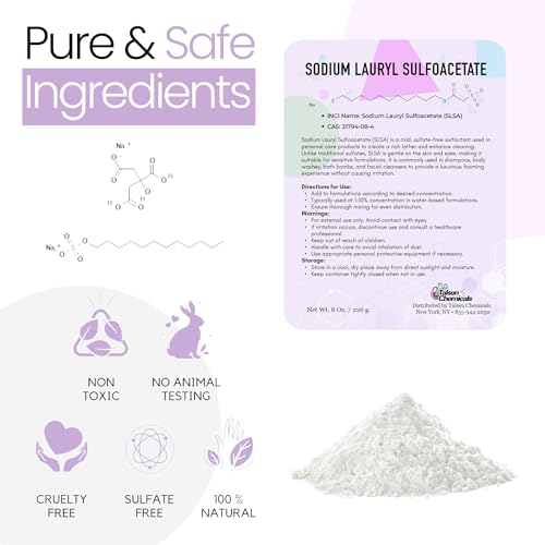 SLSA Sodium Lauryl Sulfoacetate 8oz Organic Gentle Foaming Surfactant for Bath Bombs & Personal Care