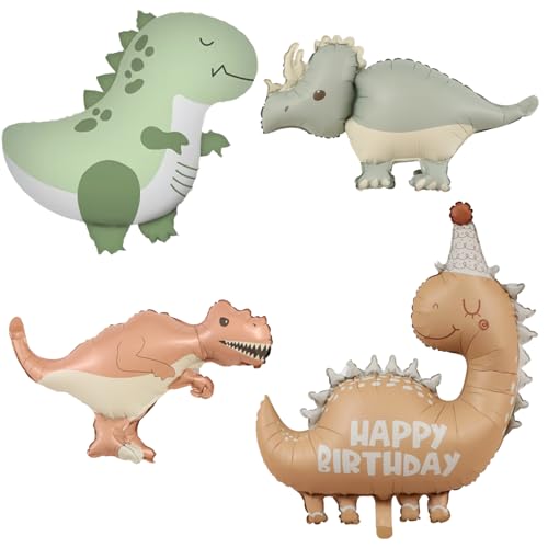 Giant 3D Dinosaur Balloons Set - 4 Pcs Self-Standing Foil Balloons for Birthday Party