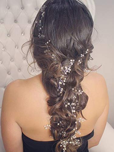 fxmimior 39.4-Inch Silver Crystal Bridal Hair Vine Wedding Headpiece