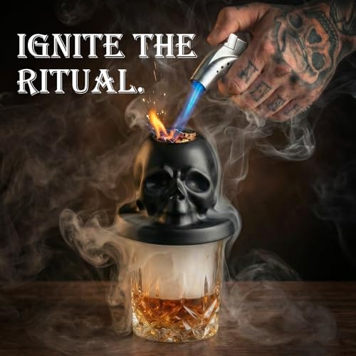 OAGA Skull Whiskey Smoker Kit with Single-Flame Torch – Portable Set