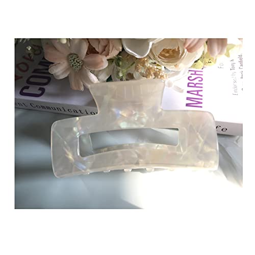 Large Checkered Hair Claw Clip for Women - 3.94 Inch White