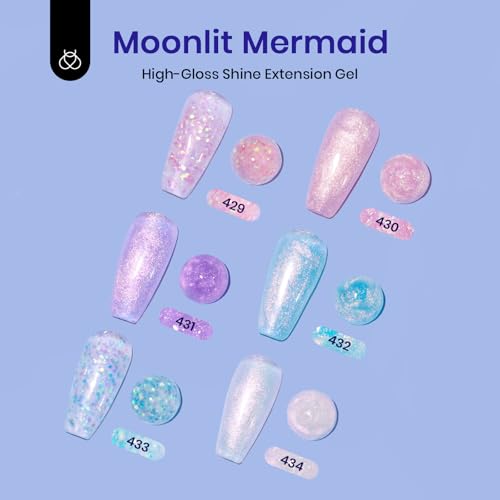 Beetles Mermaid Glow Poly Nail Extension Gel Kit - 6 Colors & Slip Solution