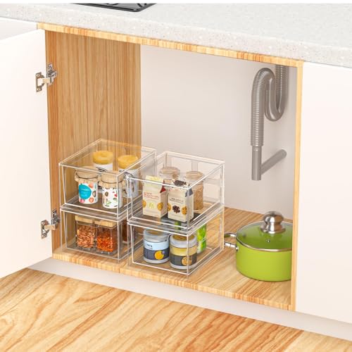 SpaceHacks 2 Pack Stackable Clear Makeup Organizer Drawers