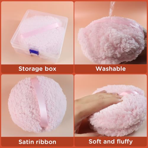 Quadafy Pink 6” x 3” Soft Powder Puff with Silk Handle – Oversized Body/Loose Powder Puff