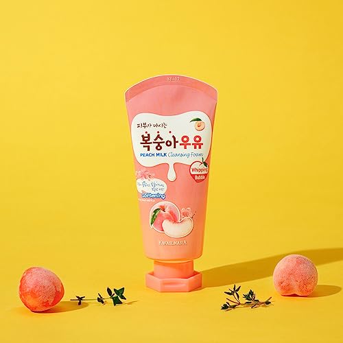 Kwailnara Peach Milk Facial Cleanser - Korean Face Wash for Bright, Clear Skin, Gentle Foam, 4.06 Fl Oz