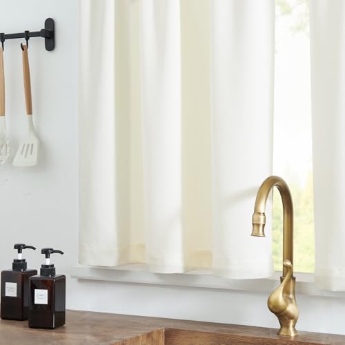 Faux Linen Kitchen Curtains - 36 Inch Farmhouse Tier Drapes, White (2 Panels)