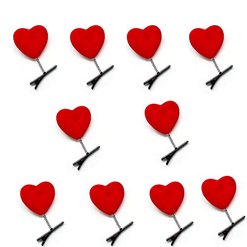 BinaryABC 10 Pcs Valentines Day Red Heart Hair Clips Hairpins for Girls & Kids