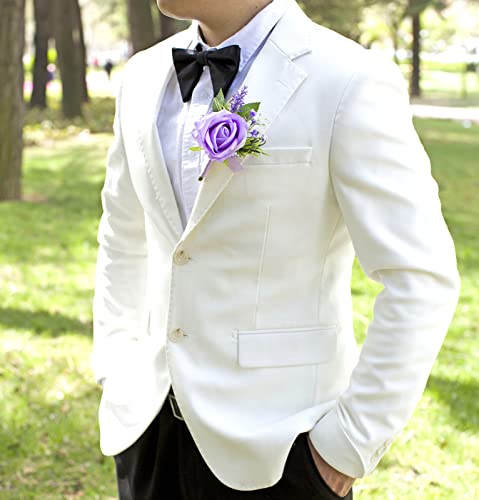 Purple Lavender Boutonniere for Men - Artificial Rose Floral Pin