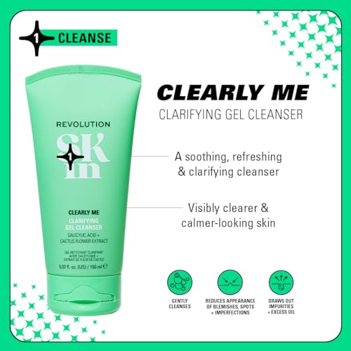 Revolution Skin Clearly Me 2% Salicylic Acid Cleansing Gel - Hydrating Face Wash for Oily Skin, 5.07 Fl Oz (Pack of 2)
