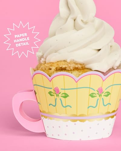24pc Tea Cupcake Wrappers Set - Floral Gold Foil Kids Party Decor