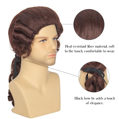 Brown Colonial Wigs for Men - Long Wavy Powdered Wig for Cosplay & Parties