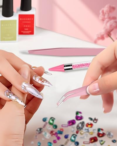 Pink Rhinestone Picker Tool Set with Extra Wax Tips & Tweezers - Difenni