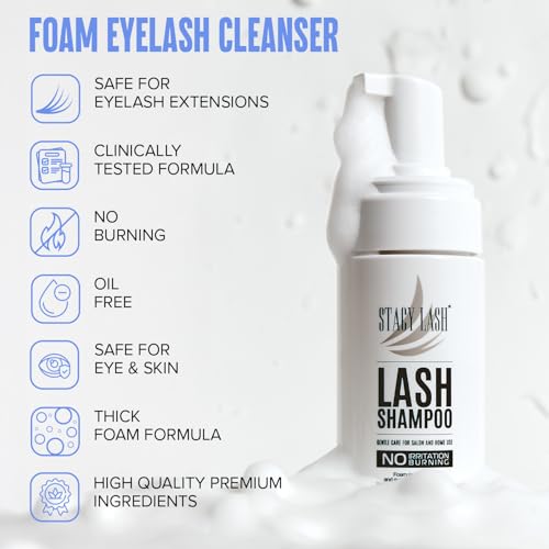 STACY LASH Eyelash Extension Shampoo + Brush / 1.69 fl.oz / 50ml / Korean Makeup Remover/Eyelid Foaming Cleanser/Wash for Extensions & Natural Lashes/Supplies for Professional & Home Use
