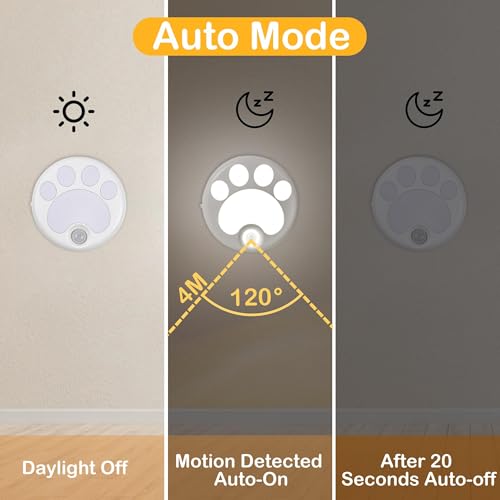 Attivolife Cat Paw Motion Sensor Night Light - USB Rechargeable LED Lamp