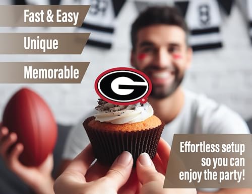 UGA Georgia Bulldog Cupcake Toppers - 24 Preassembled Party Decorations