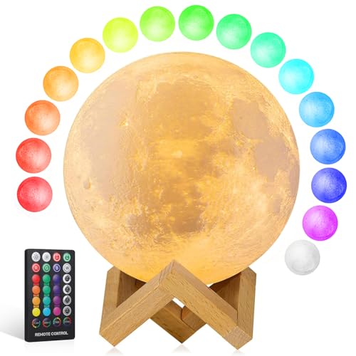 GROPINFLY 3D Moon Lamp with 16 Colors - Remote & Touch Control Night Light